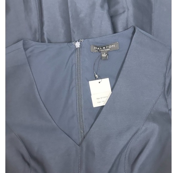 HALSTON Heritage High/Low Cap Sleeve Mini Dress Cocktail Dress navy blue - Picture 10 of 10